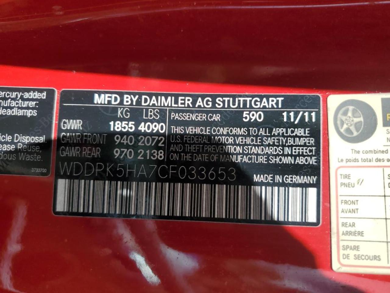 WDDPK5HA7CF033653 2012 Mercedes-Benz Slk 350