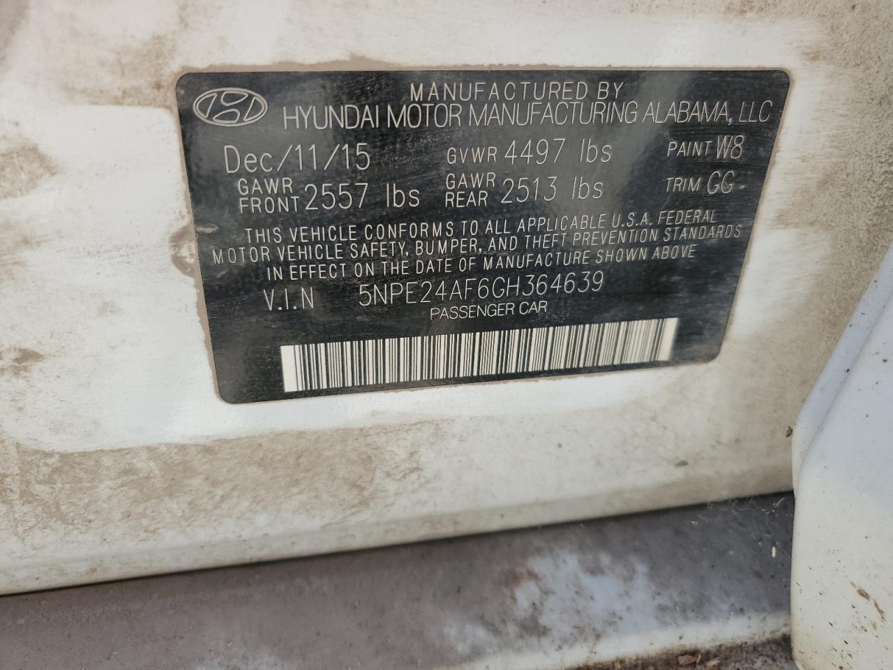 5NPE24AF6GH364639 2016 Hyundai Sonata Se