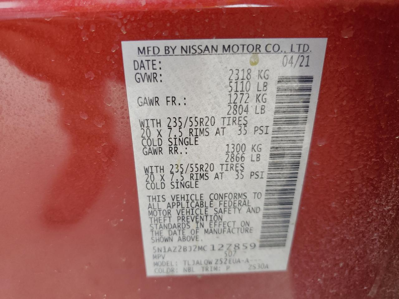 5N1AZ2BJ2MC127859 NISSAN MURANO 2021