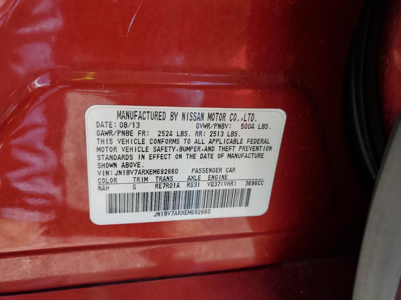 JN1BV7ARXEM692660 2014 Infiniti Q50 Base