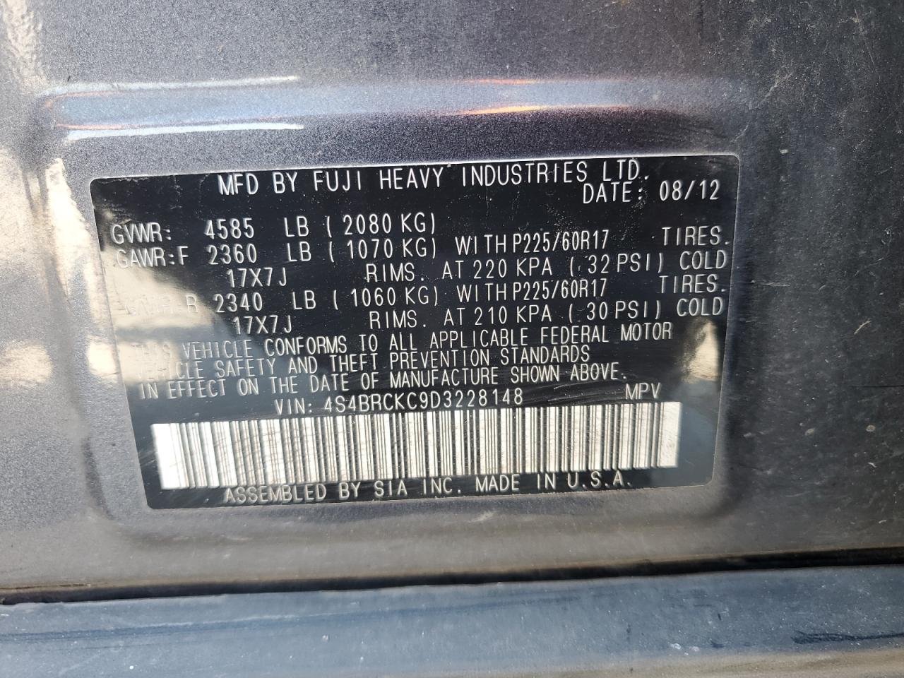 4S4BRCKC9D3228148 2013 Subaru Outback 2.5I Limited