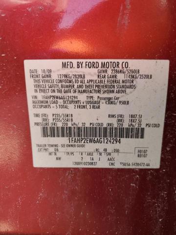 2010 Ford Taurus Sel VIN: 1FAHP2EW6AG124294 Lot: 58121304