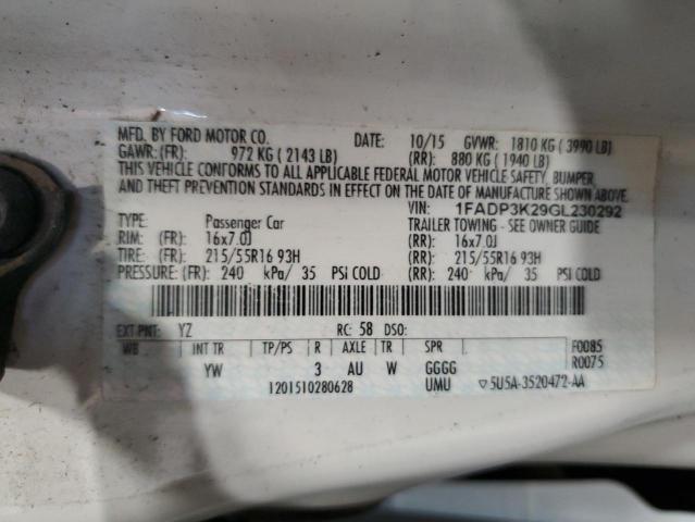 2016 Ford Focus Se VIN: 1FADP3K29GL230292 Lot: 60743554