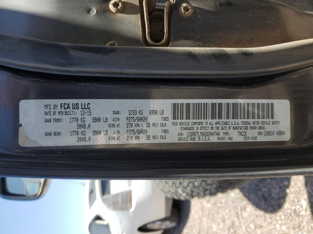 1C6RR7LM0GS204744 2016 Ram 1500 Slt