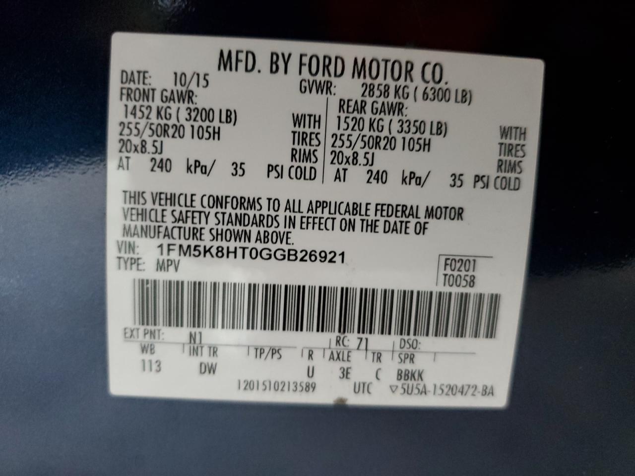 1FM5K8HT0GGB26921 2016 Ford Explorer Platinum