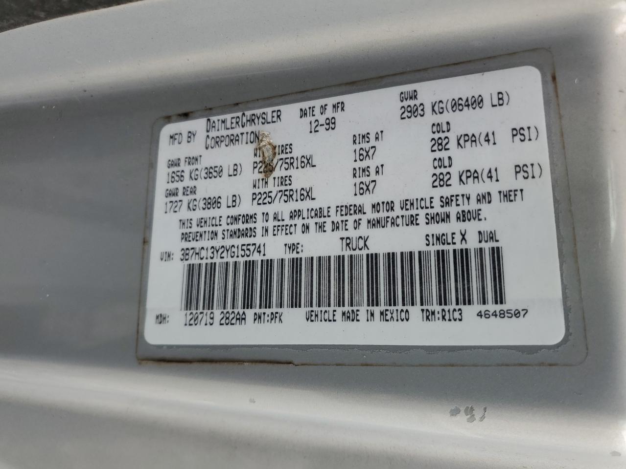 3B7HC13Y2YG155741 2000 Dodge Ram 1500