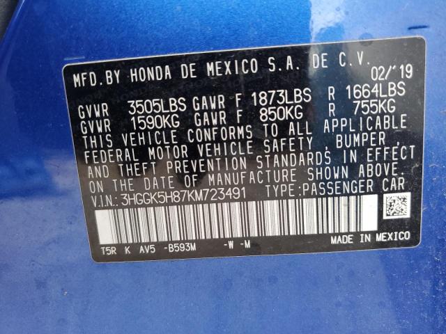 2019 Honda Fit Ex VIN: 3HGGK5H87KM723491 Lot: 59029224