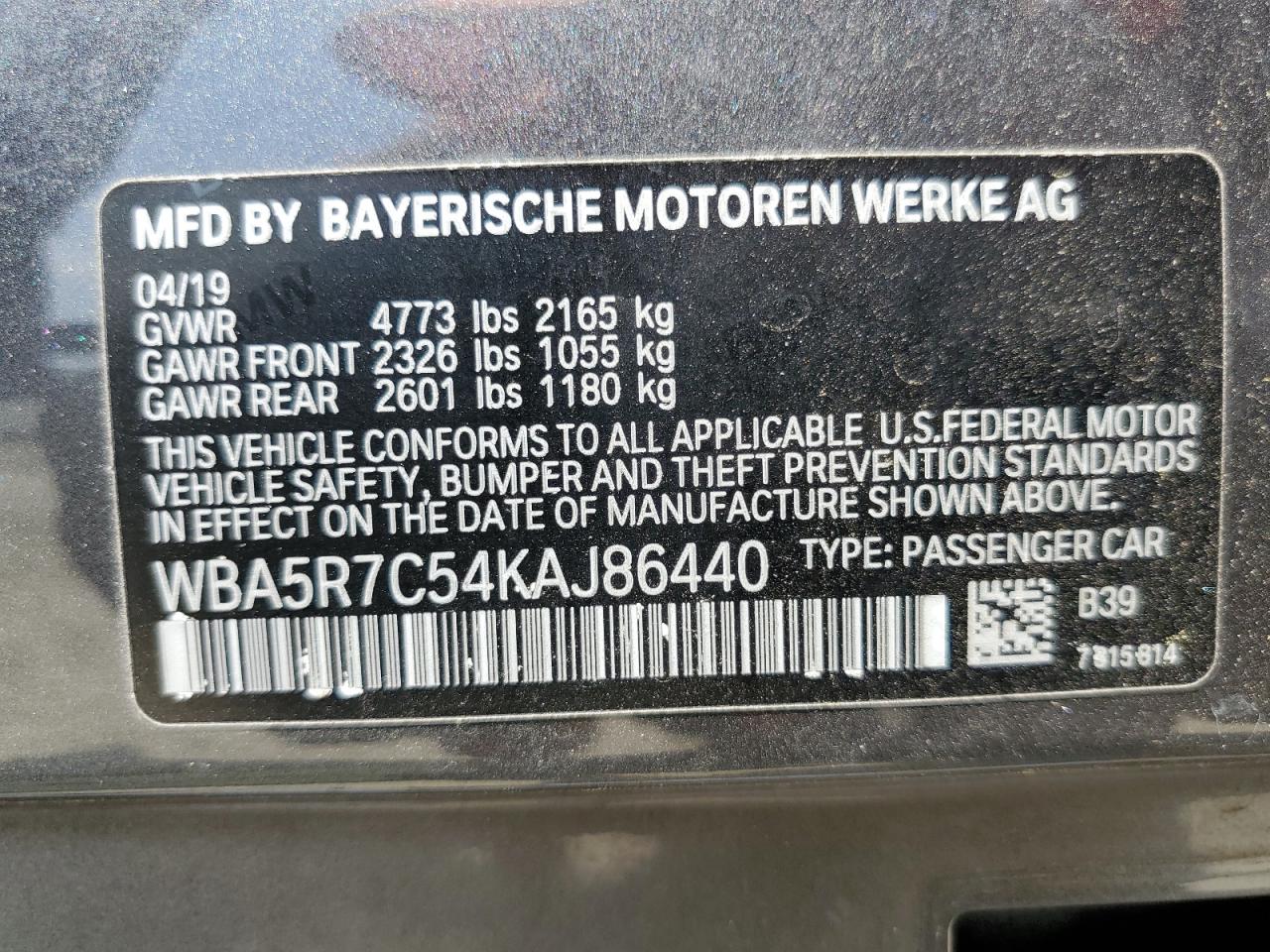 WBA5R7C54KAJ86440 2019 BMW 330Xi