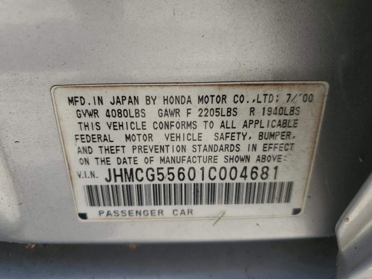 JHMCG55601C004681 2001 Honda Accord Ex