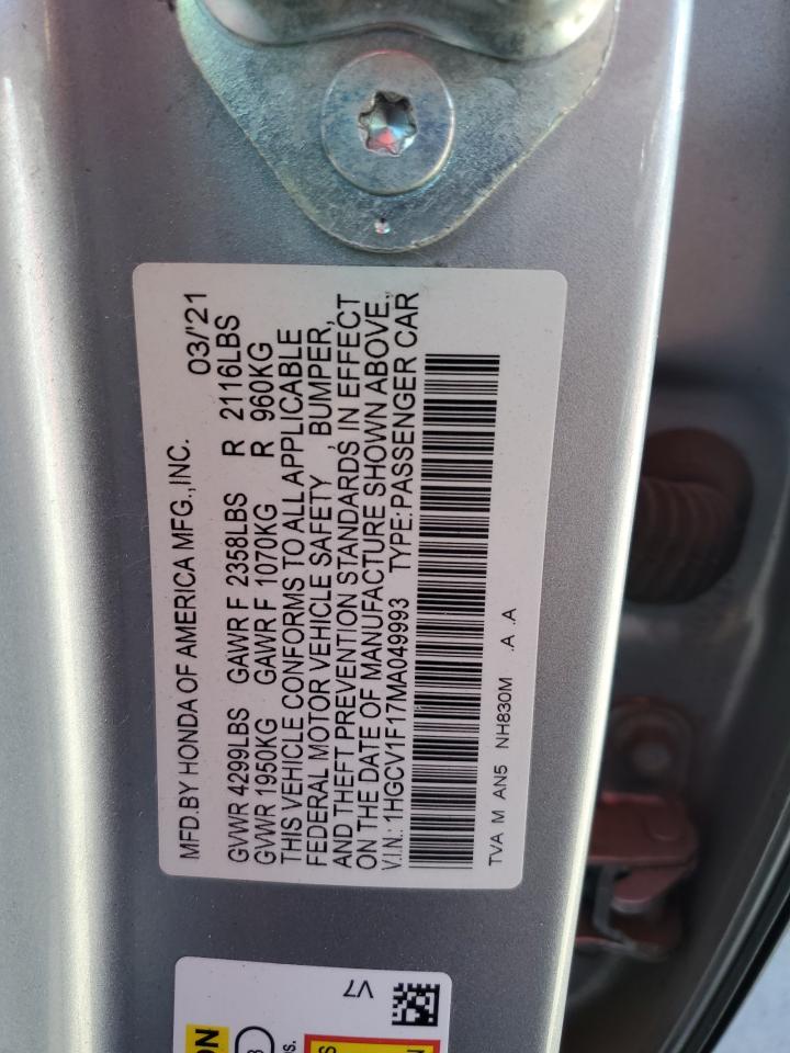 1HGCV1F17MA049993 2021 Honda Accord Lx