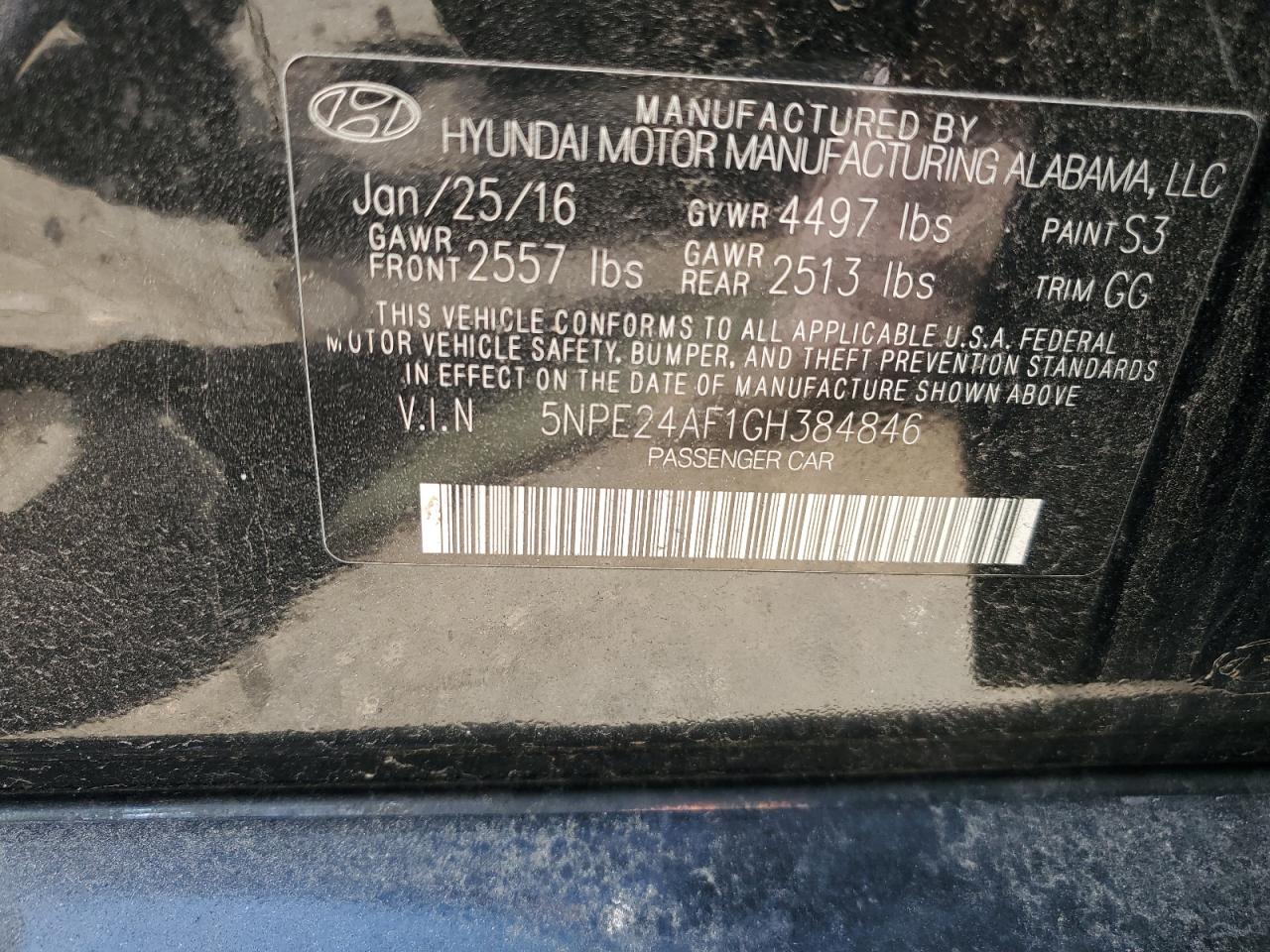 5NPE24AF1GH384846 2016 Hyundai Sonata Se