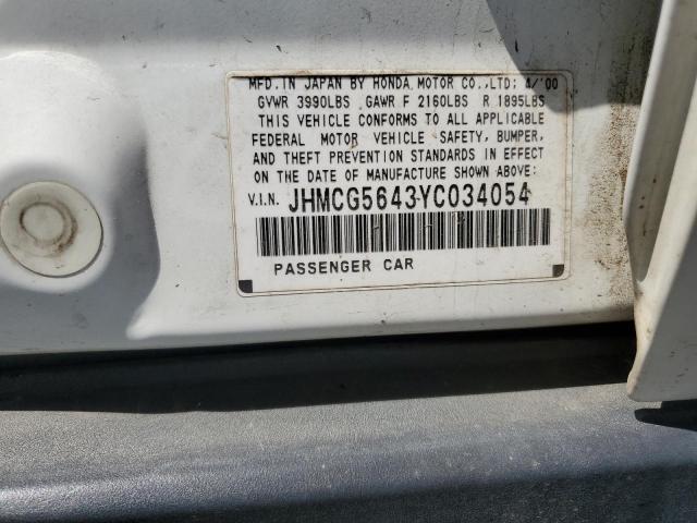 2000 Honda Accord Lx VIN: JHMCG5643YC034054 Lot: 58148304