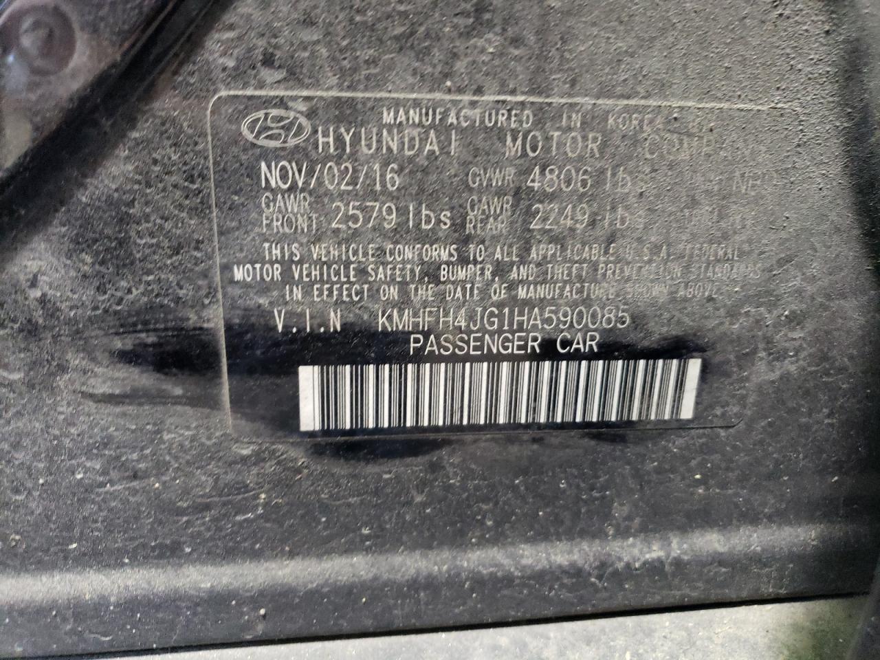 KMHFH4JG1HA590085 2017 Hyundai Azera Limited