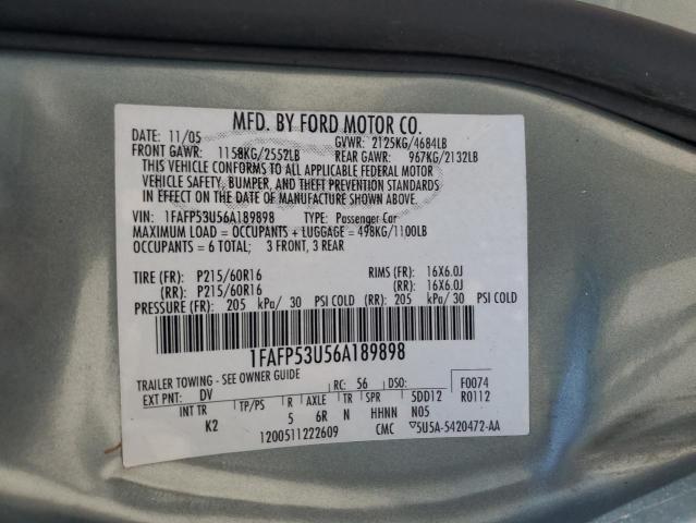 2006 Ford Taurus Se VIN: 1FAFP53U56A189898 Lot: 58239594