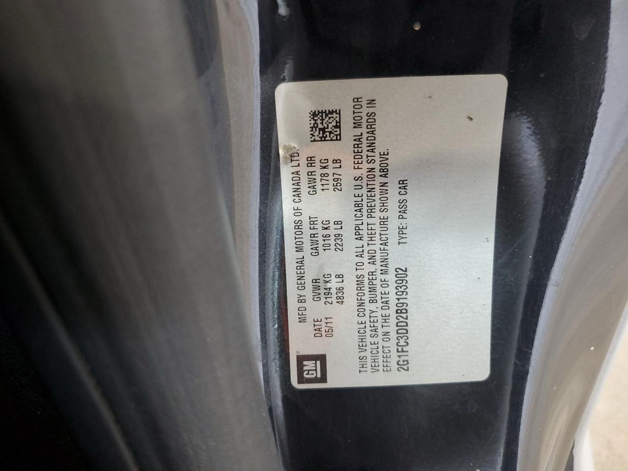 2G1FC3DD2B9193902 2011 Chevrolet Camaro Lt