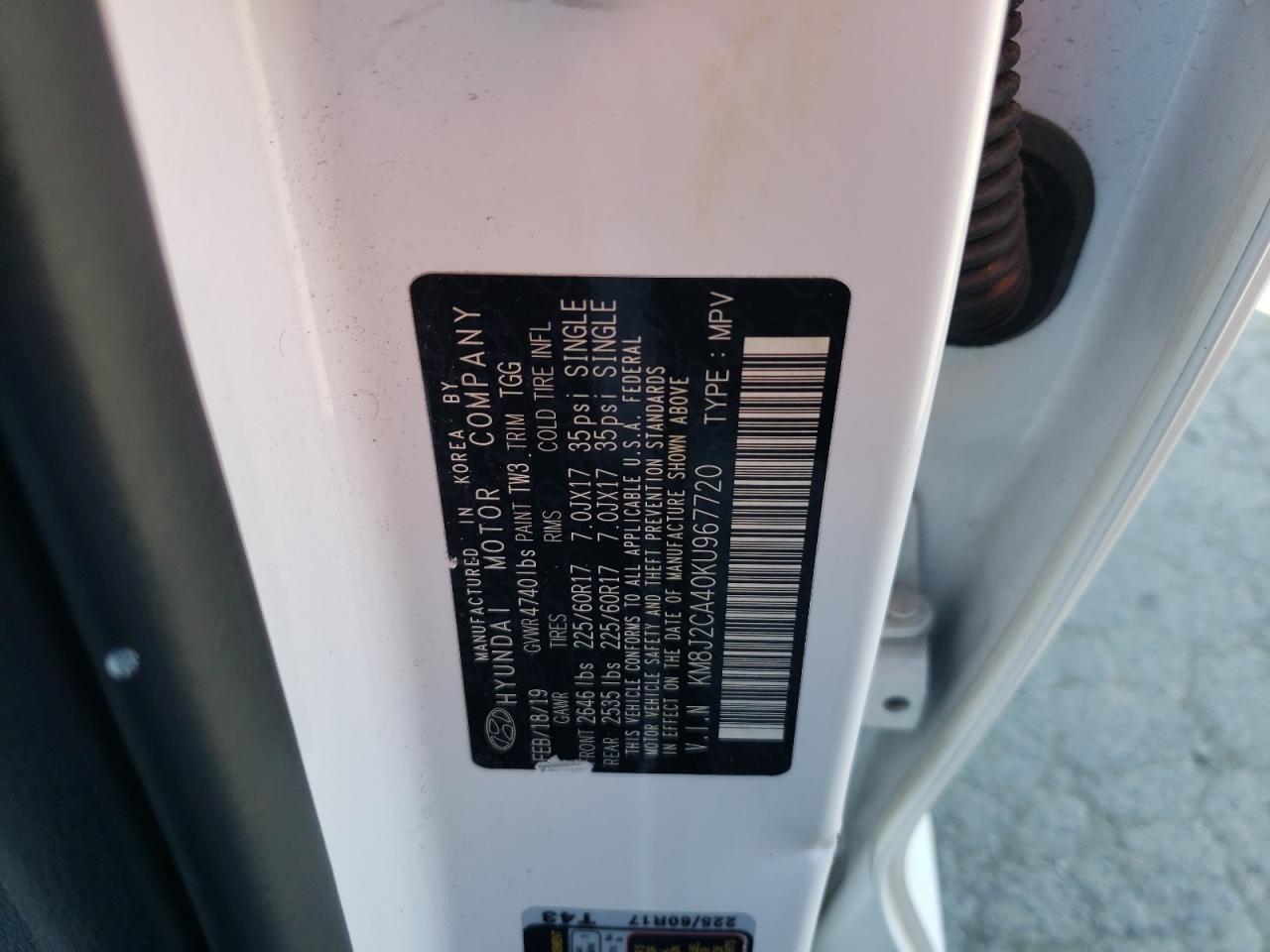 KM8J2CA40KU967720 2019 Hyundai Tucson Se