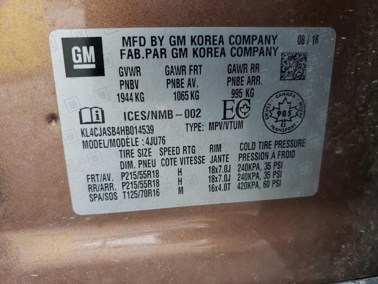 KL4CJASB4HB014539 2017 Buick Encore Preferred