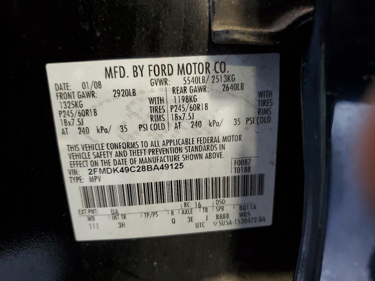 2FMDK49C28BA49125 2008 Ford Edge Limited