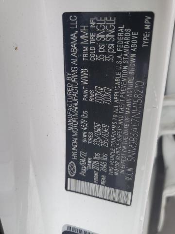 2022 Hyundai Tucson Sel VIN: 5NMJB3AE7NH158210 Lot: 57458514