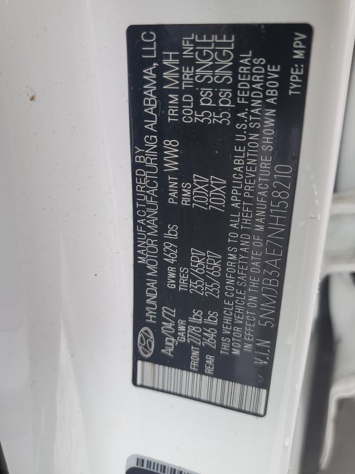 5NMJB3AE7NH158210 2022 Hyundai Tucson Sel