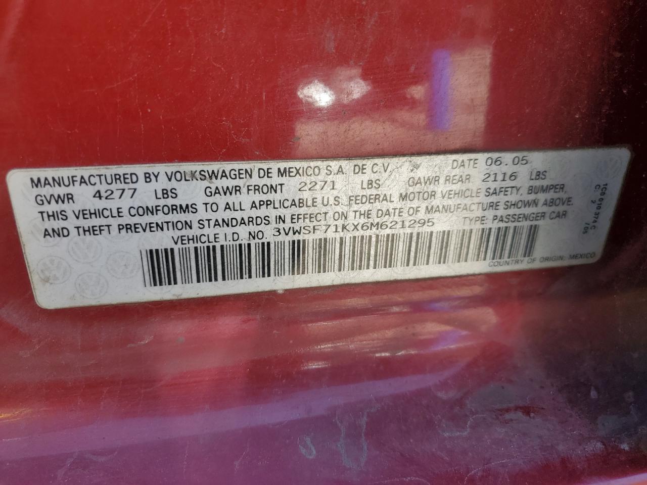 3VWSF71KX6M621295 2006 Volkswagen Jetta 2.5 Option Package 1