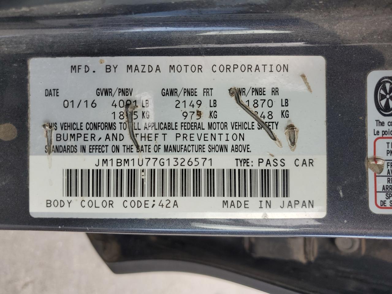 JM1BM1U77G1326571 2016 Mazda 3 Sport