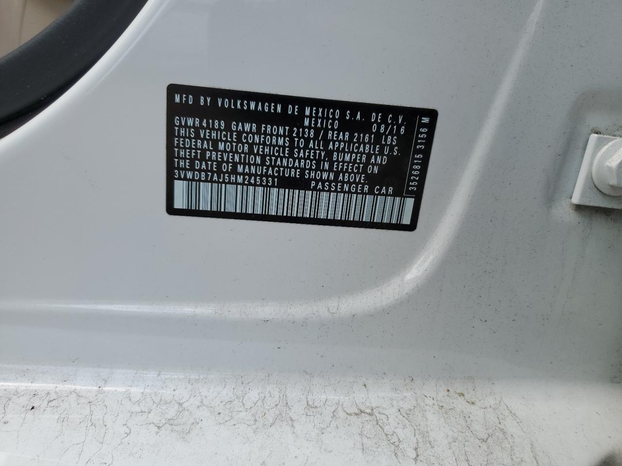 3VWDB7AJ5HM245331 2017 Volkswagen Jetta Se