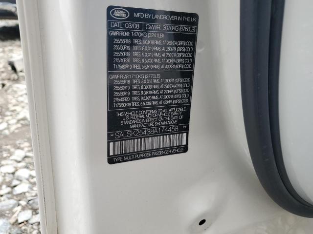 2008 Land Rover Range Rover Sport Hse VIN: SALSK25438A174458 Lot: 60918604