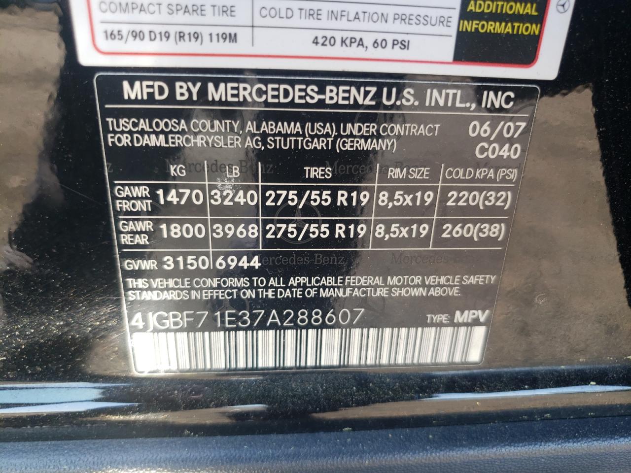 4JGBF71E37A288607 2007 Mercedes-Benz Gl 450 4Matic