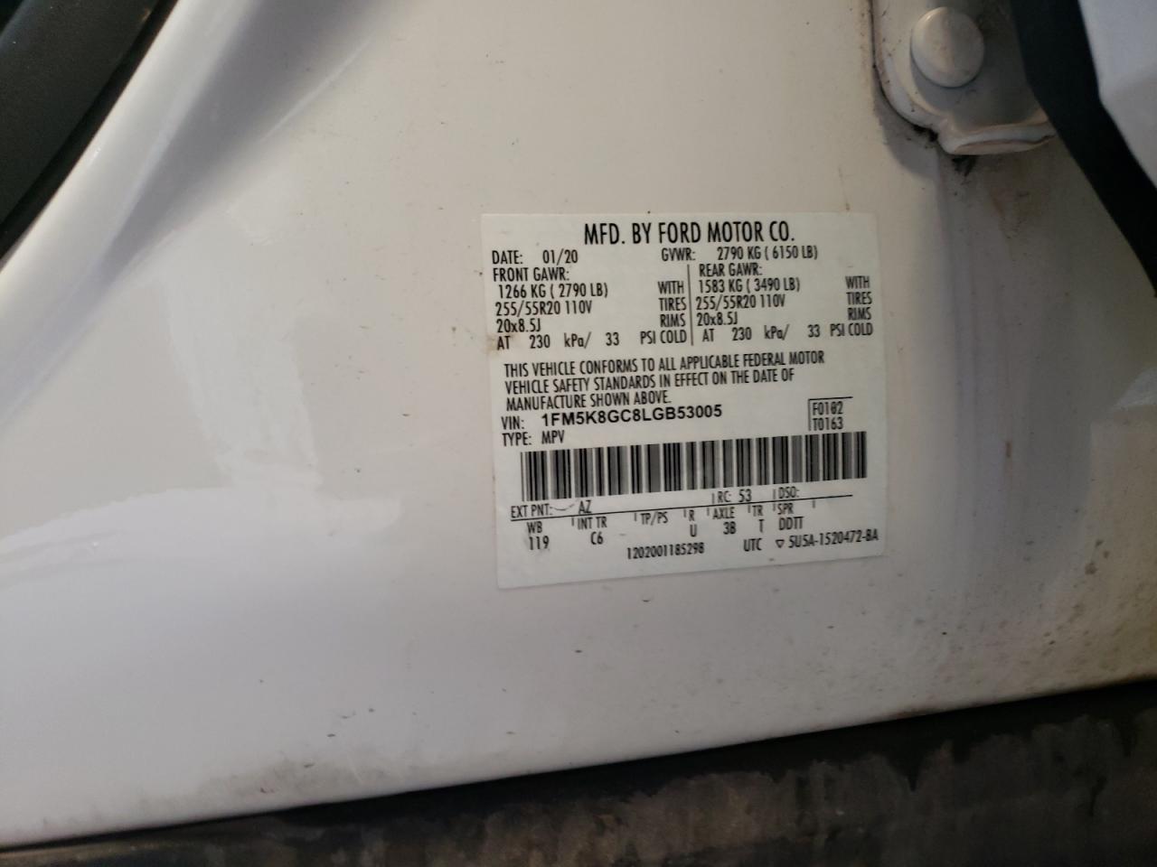 1FM5K8GC8LGB53005 2020 Ford Explorer St