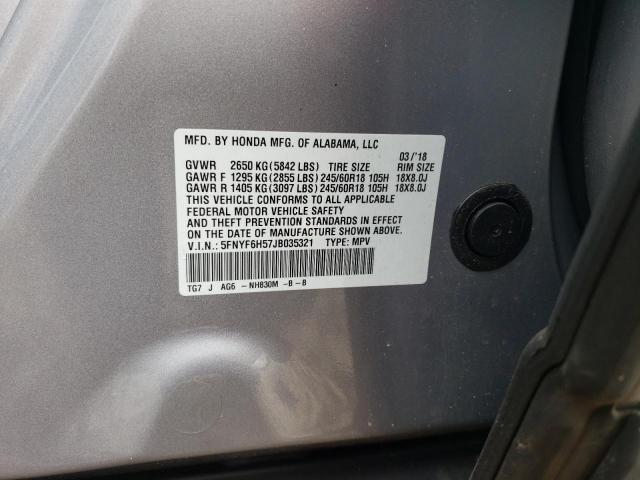 2018 Honda Pilot Exl VIN: 5FNYF6H57JB035321 Lot: 58803344