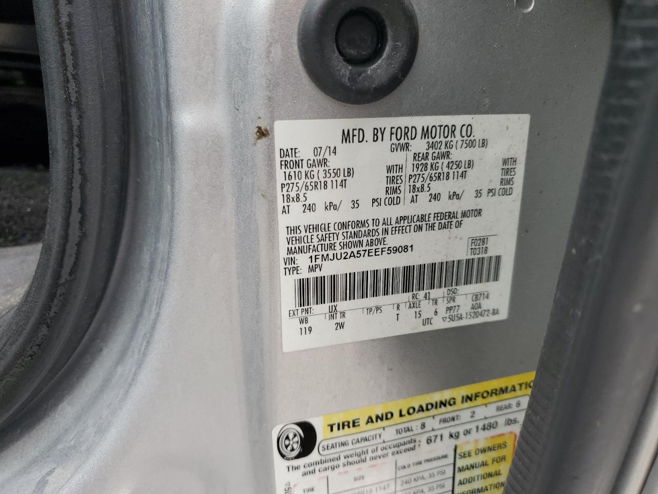 1FMJU2A57EEF59081 2014 Ford Expedition Limited