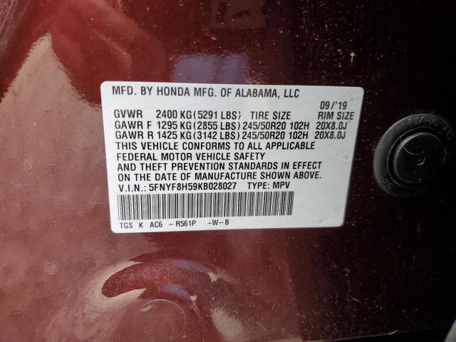 2019 Honda Passport Exl VIN: 5FNYF8H59KB028027 Lot: 57102174