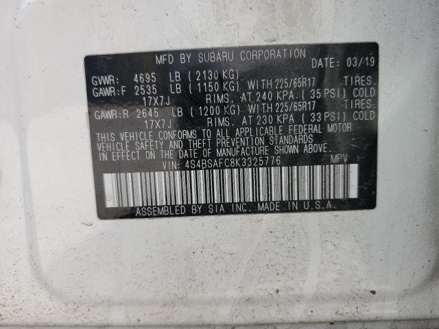 2019 Subaru Outback 2.5I Premium VIN: 4S4BSAFC8K3325776 Lot: 59148234