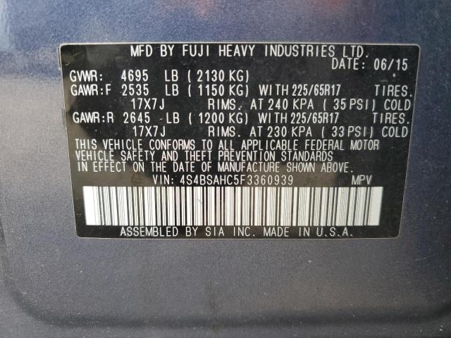 2015 Subaru Outback 2.5I Premium VIN: 4S4BSAHC5F3360939 Lot: 56880654