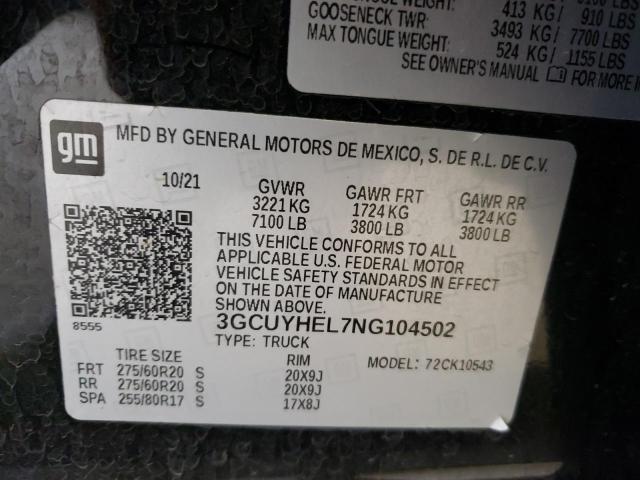 2022 Chevrolet Silverado Ltd K1500 High Country VIN: 3GCUYHEL7NG104502 Lot: 56589484