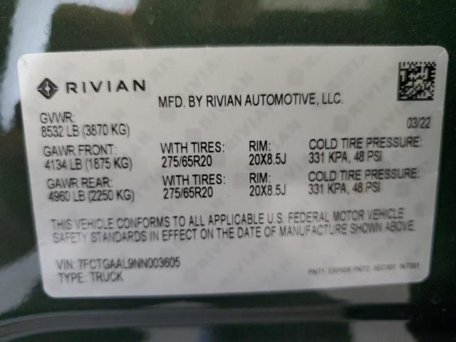 2022 Rivian R1T Launch Edition VIN: 7FCTGAAL9NN003605 Lot: 57688324