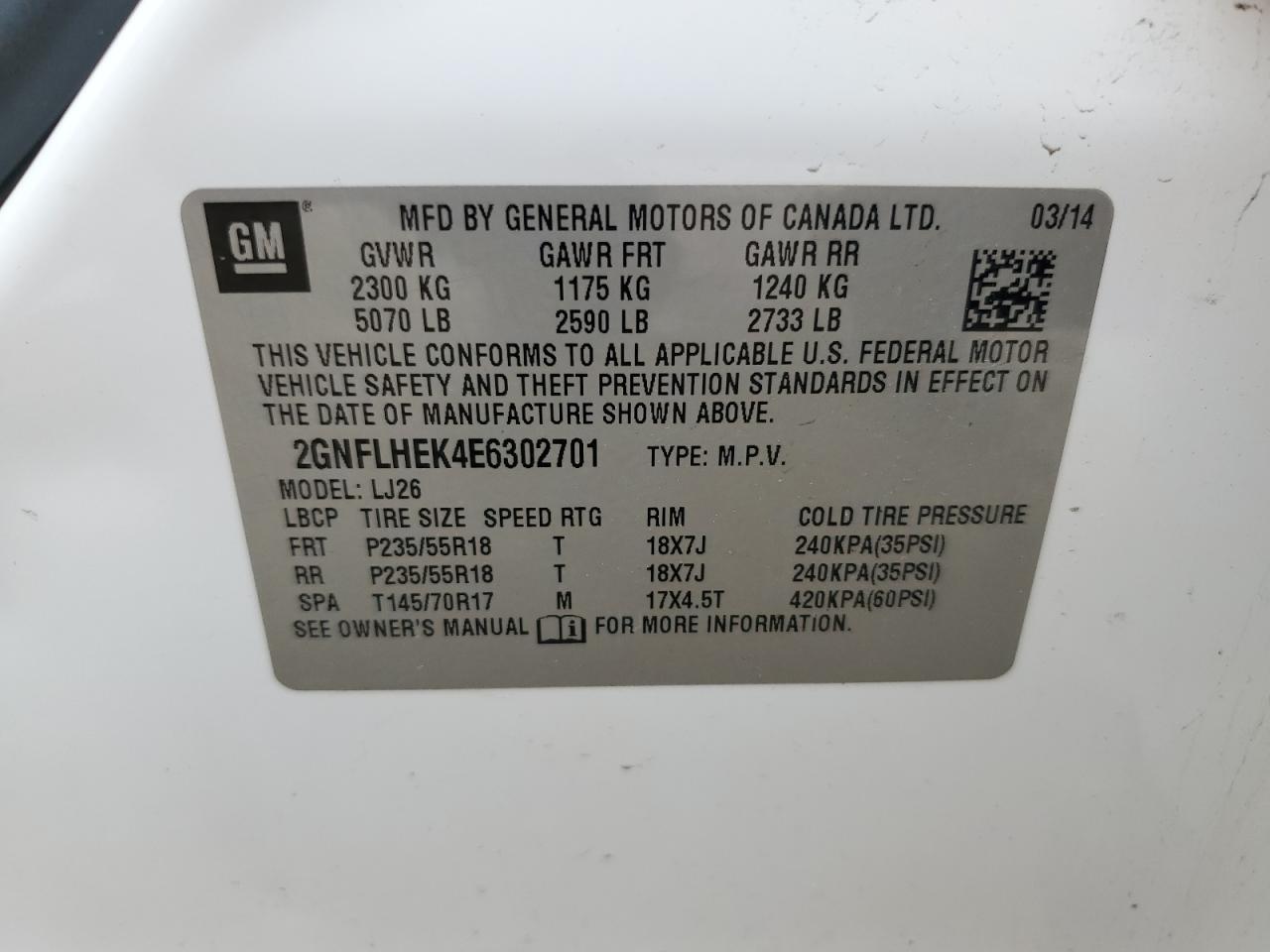 2GNFLHEK4E6302701 2014 Chevrolet Equinox Ltz