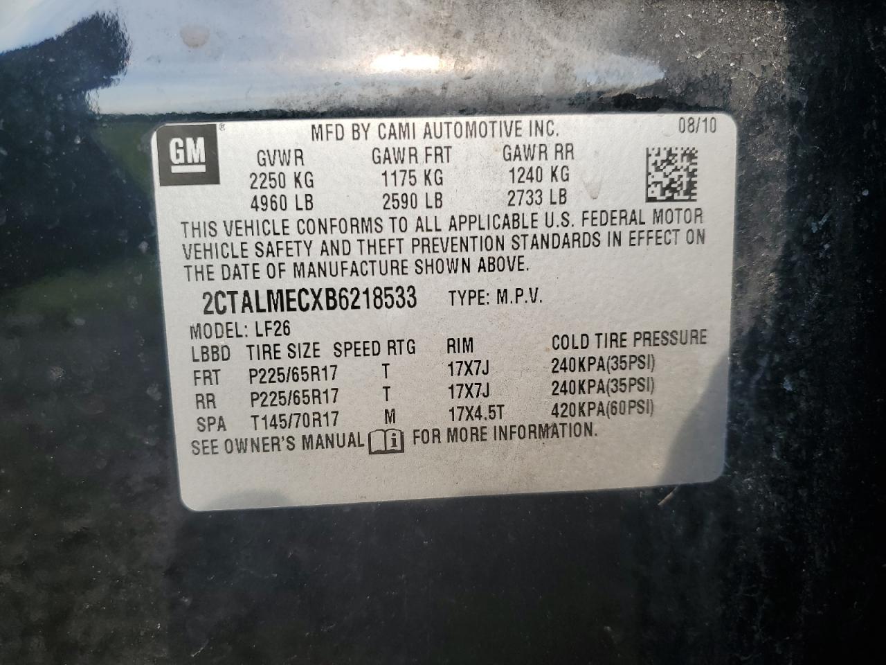 2CTALMECXB6218533 2011 GMC Terrain Sle