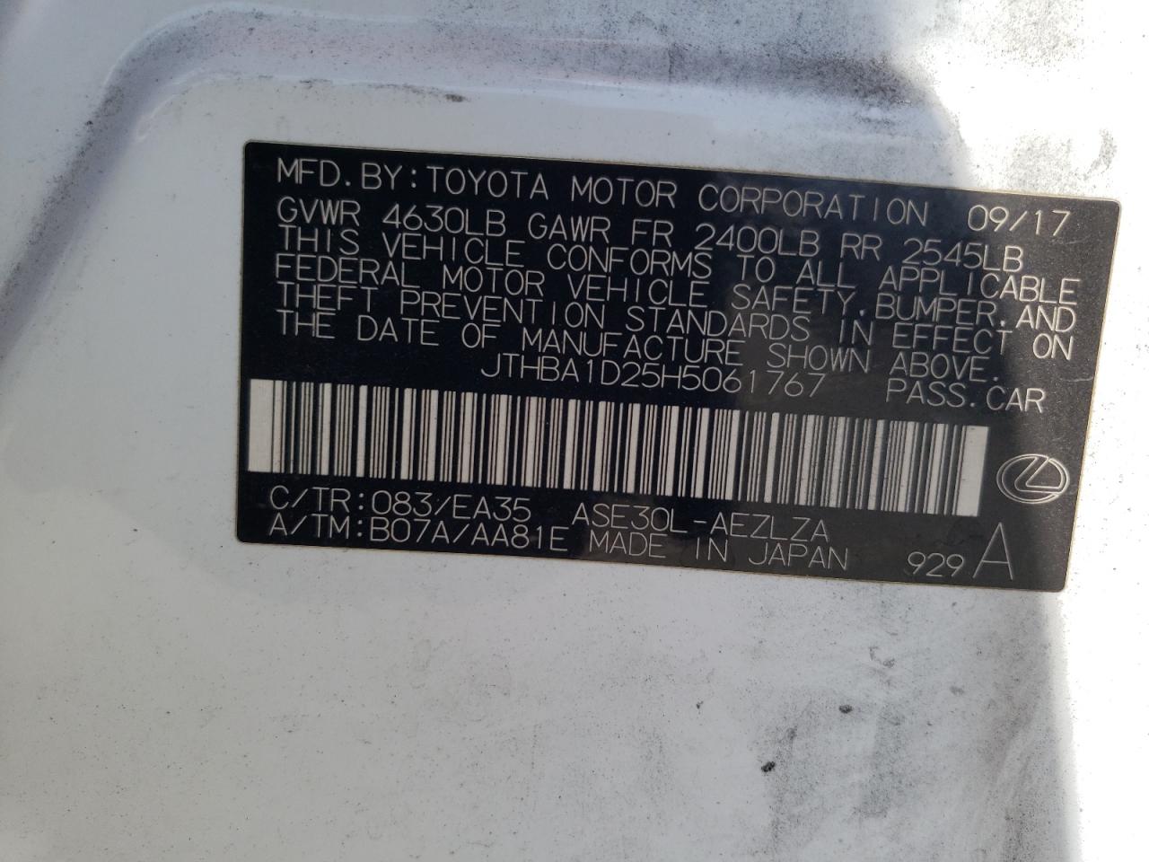 JTHBA1D25H5061767 2017 Lexus Is 200T