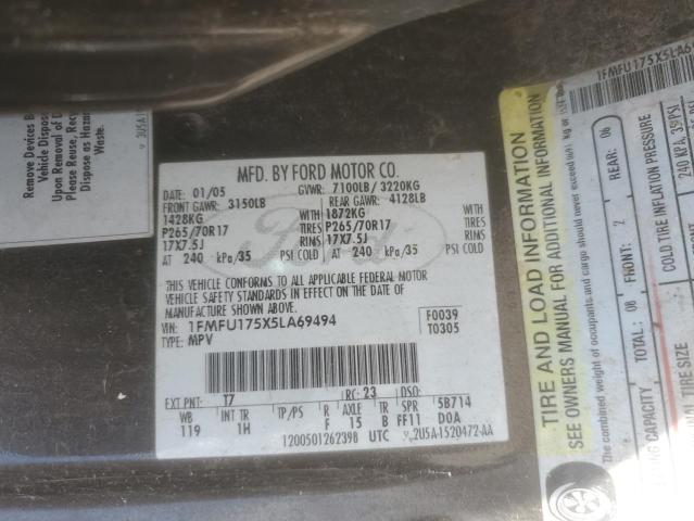 2005 Ford Expedition Eddie Bauer VIN: 1FMFU175X5LA69494 Lot: 60662444