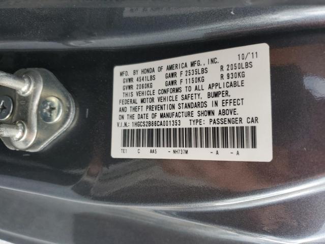 1HGCS2B86CA001353 2012 Honda Accord Exl