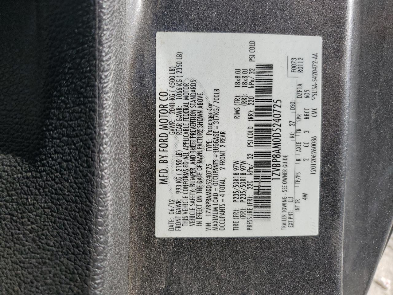 1ZVBP8AM0D5240725 2013 Ford Mustang