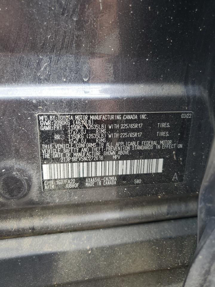 2T3P1RFV5NC272616 2022 Toyota Rav4 Xle