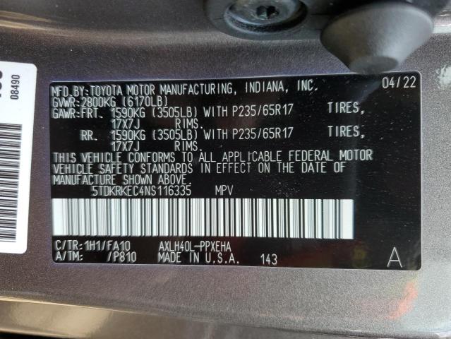 2022 Toyota Sienna Le VIN: 5TDKRKEC4NS116335 Lot: 57453754