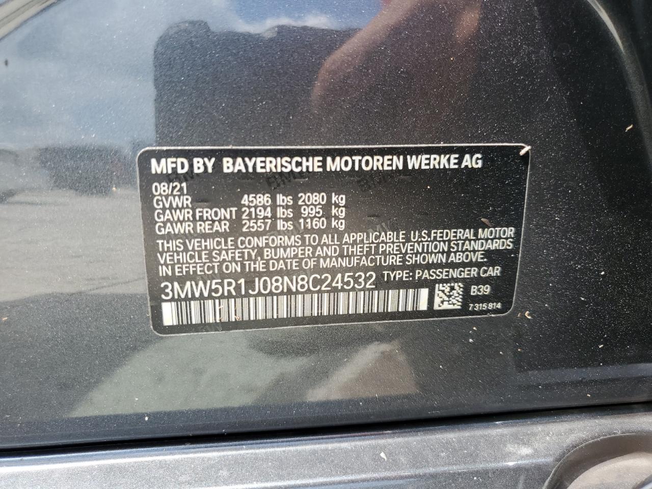 3MW5R1J08N8C24532 2022 BMW 330I