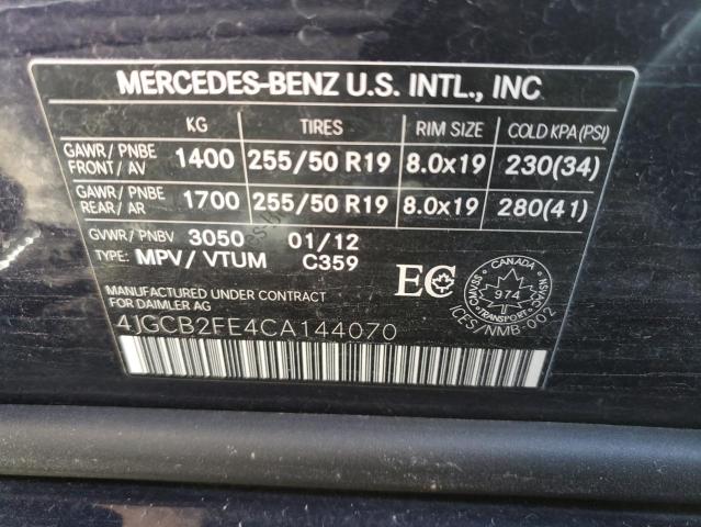 2012 Mercedes-Benz R 350 Bluetec VIN: 4JGCB2FE4CA144070 Lot: 59081784