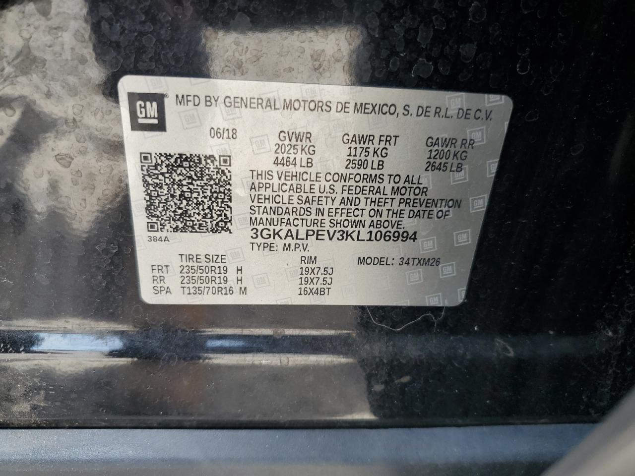 3GKALPEV3KL106994 2019 GMC Terrain Slt