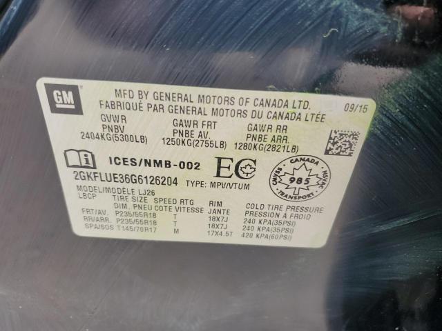 2016 GMC Terrain Slt VIN: 2GKFLUE36G6126204 Lot: 57861684