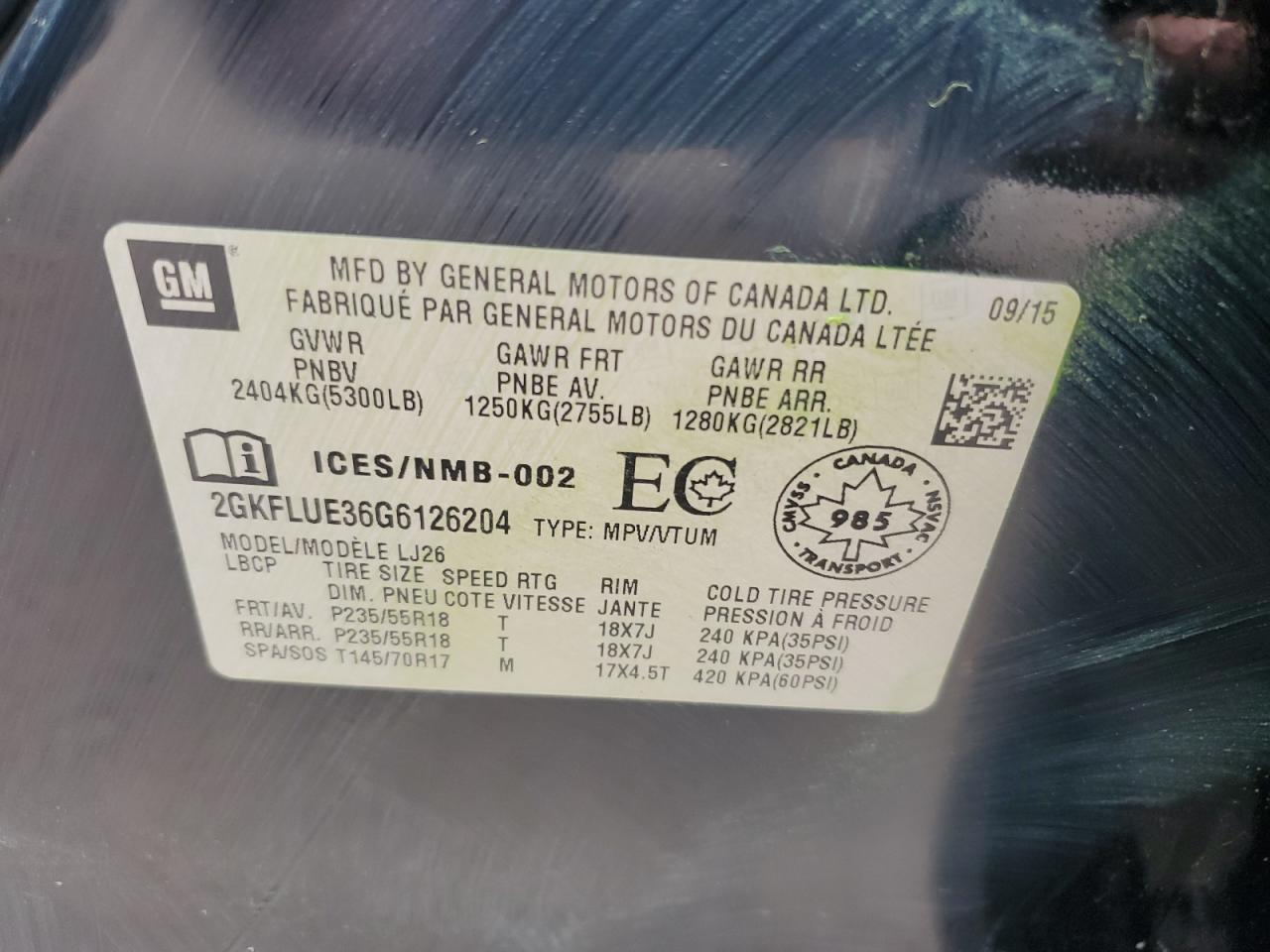 2GKFLUE36G6126204 2016 GMC Terrain Slt